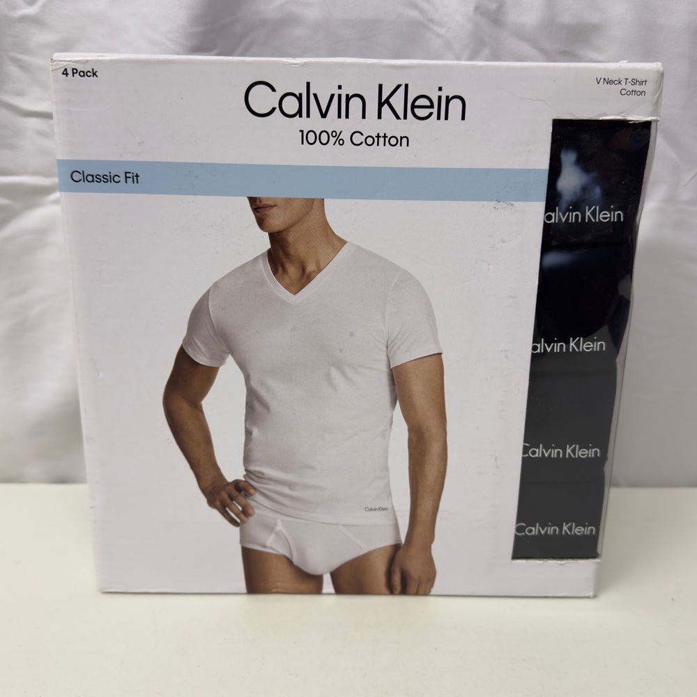 Calvin Klein Men's Classic Fit V-Neck T-Shirt - White (4-Pack)